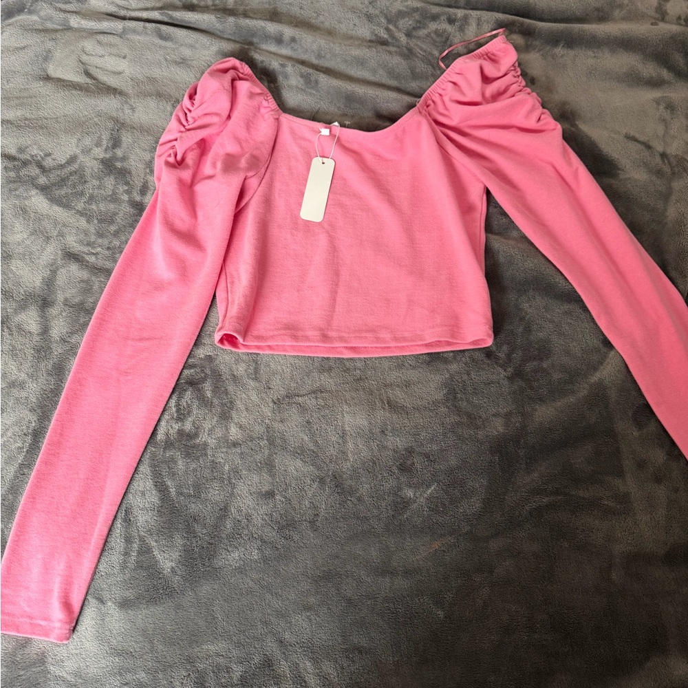 Glam Pink Long Sleeve Crop Top